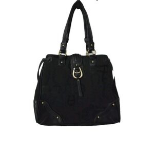 Etienne Aigner Black Signature Monogram Canvas Bag Leather Trim Front